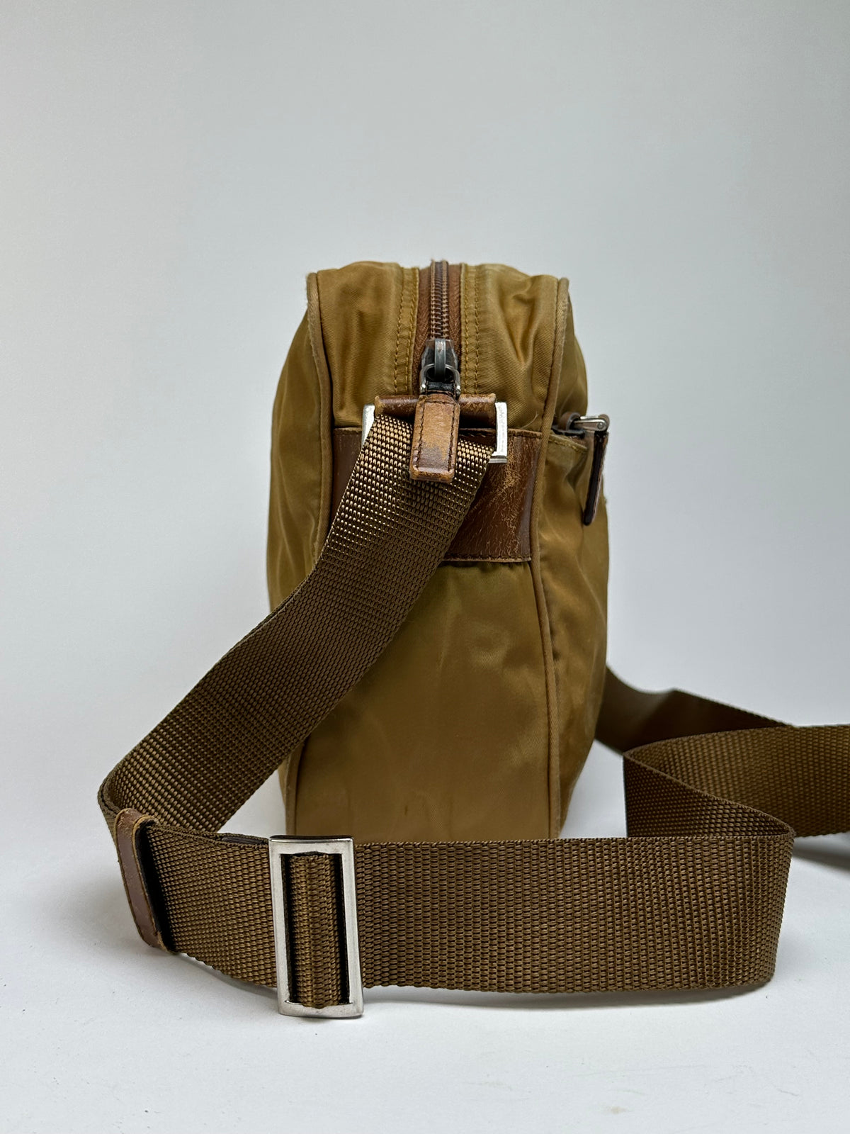 Vintage Prada Tessuto Nylon Flap Crossbody Bag Late 1990s Olive