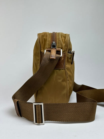 Vintage Prada Tessuto Nylon Flap Crossbody Bag Late 1990s Olive