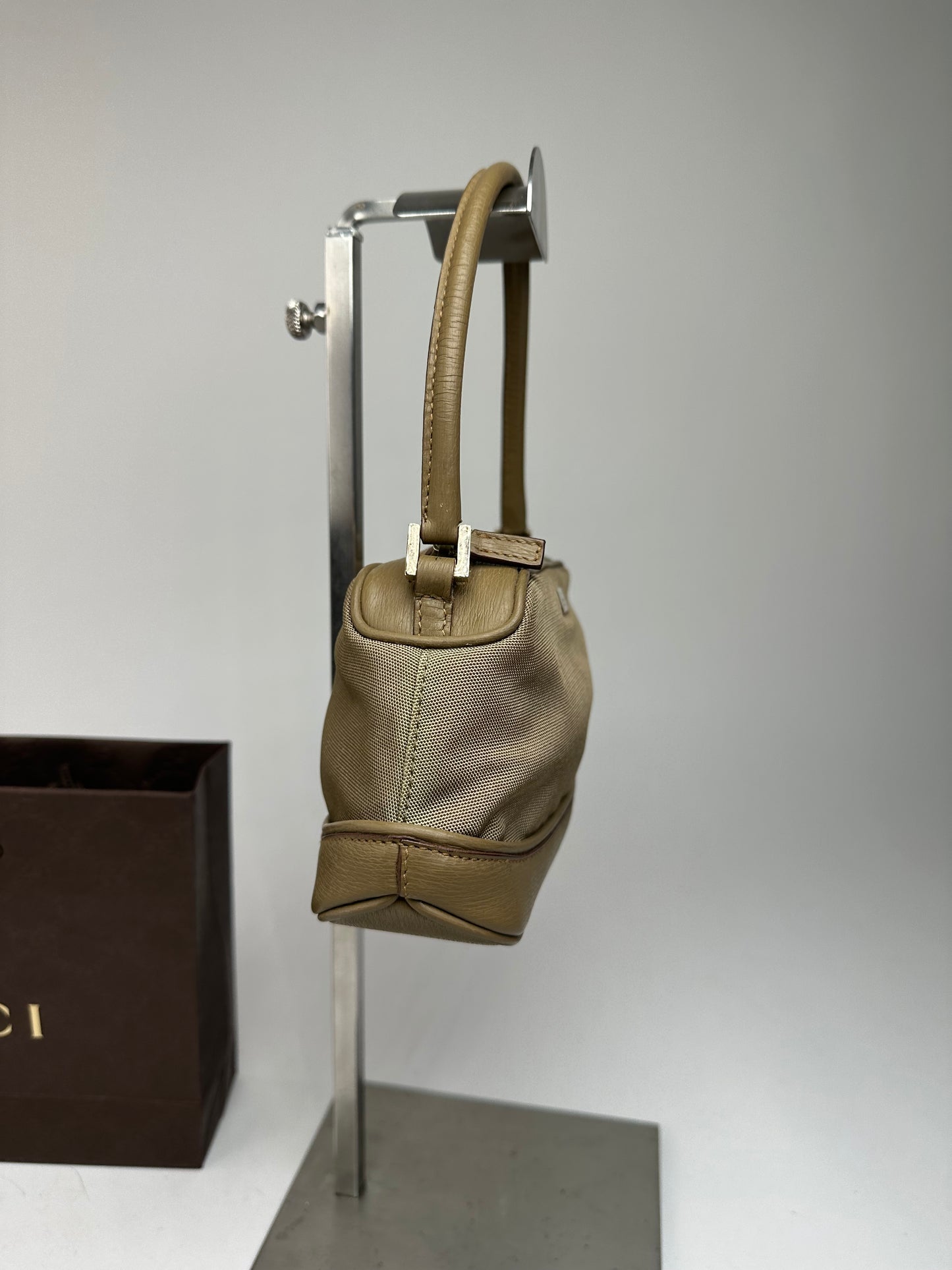 Vintage Gucci Canvas Leather Mini Bag Grey Brown