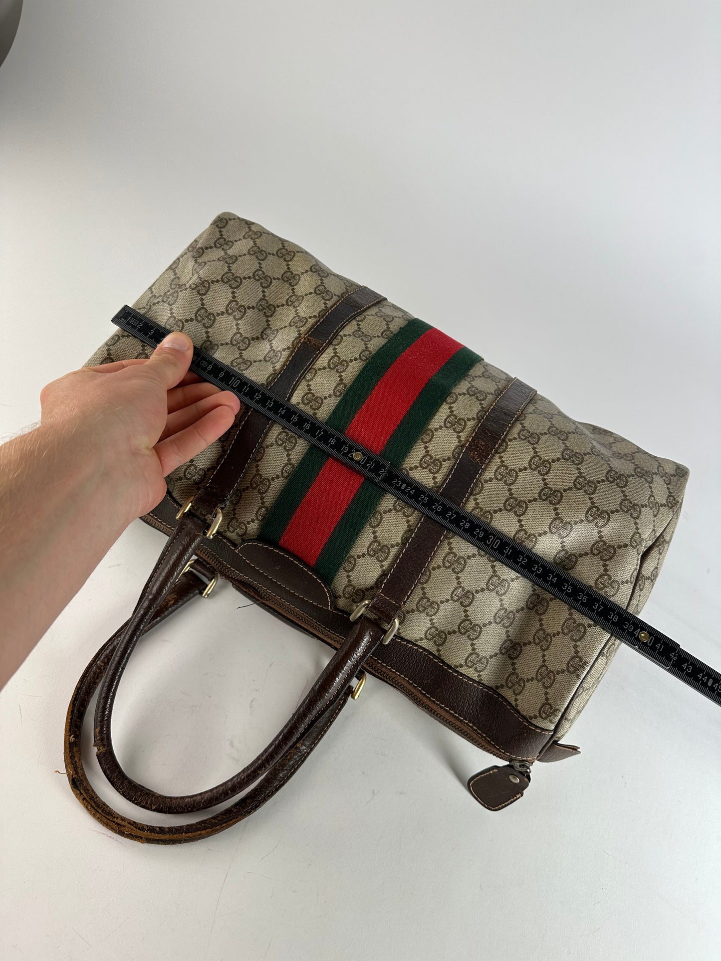 Vintage Gucci GG Supreme Sherry Line Boston Bag Beige Brown