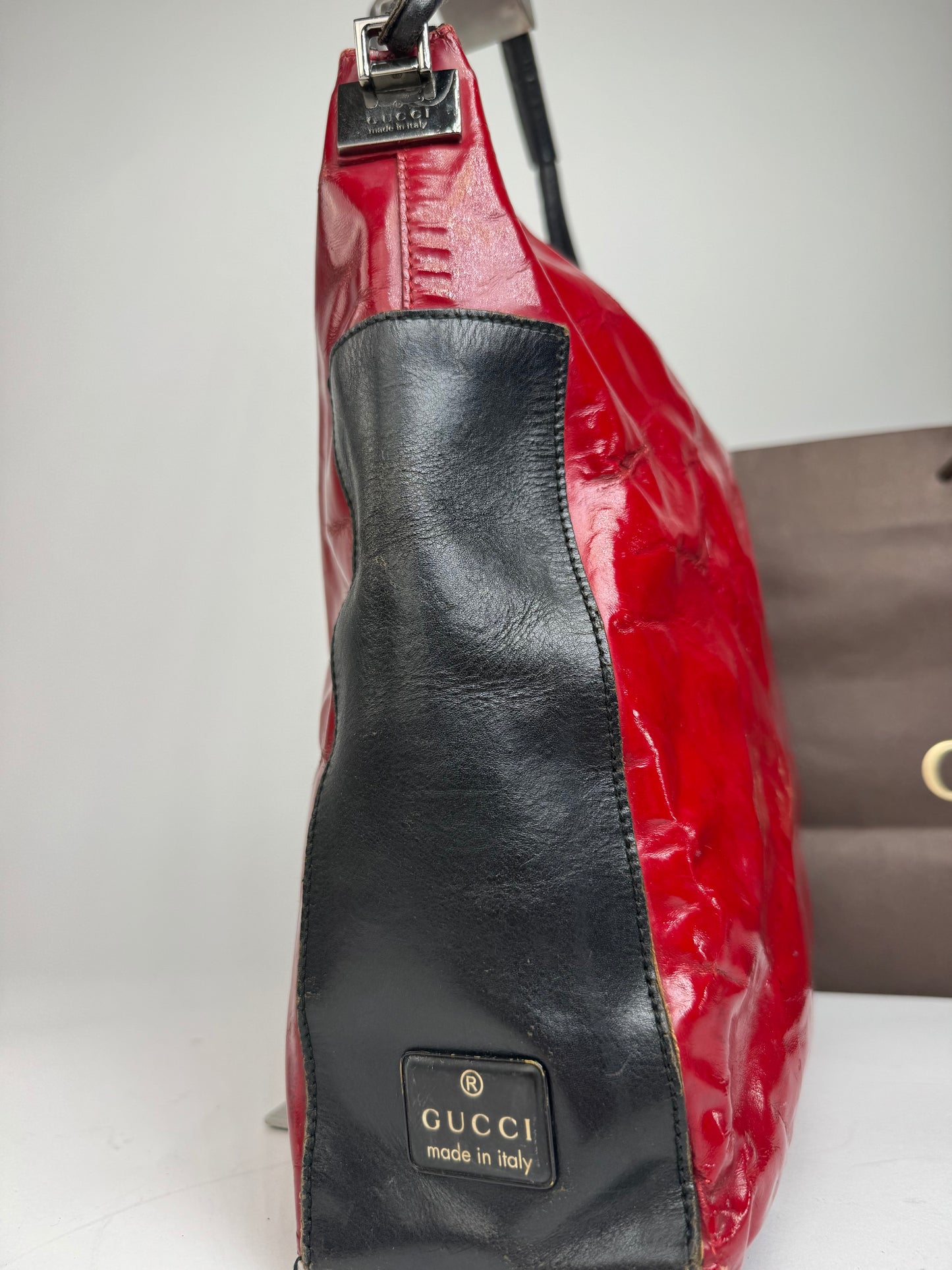 Vintage Gucci Patent Leather / Leather Handbag Black Red