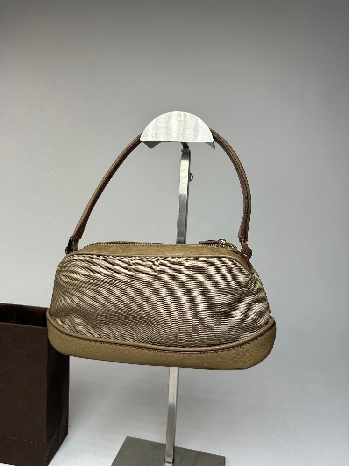 Vintage Gucci Canvas Leather Mini Bag Grey Brown