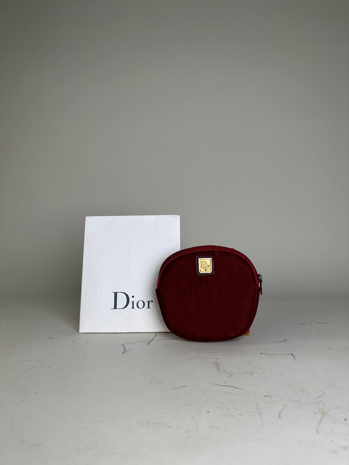 Vintage Dior Monogram Velvet Coin Purse Burgundy Gold