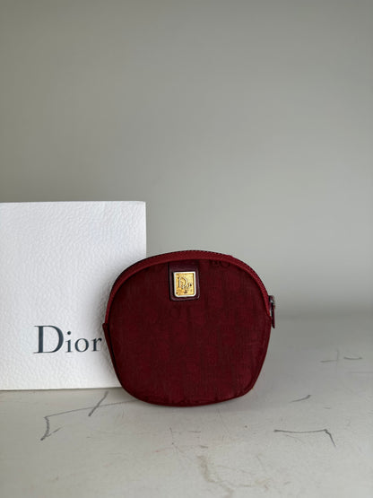 Vintage Dior Monogram Velvet Coin Purse Burgundy Gold