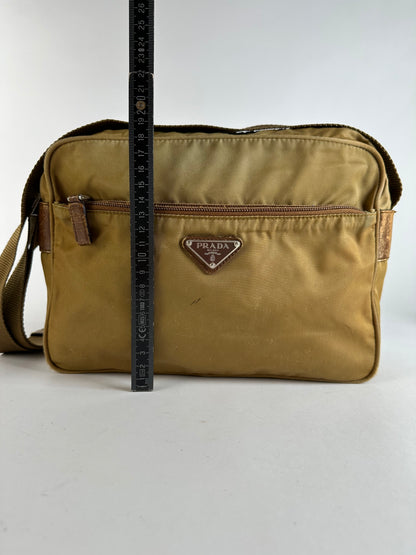 Vintage Prada Tessuto Nylon Flap Crossbody Bag Late 1990s Olive