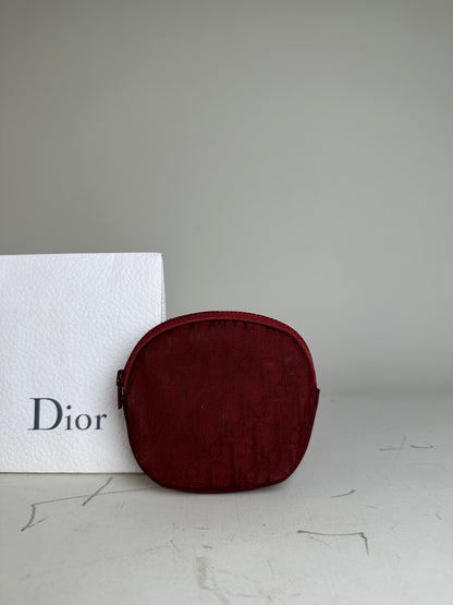 Vintage Dior Monogram Velvet Coin Purse Burgundy Gold