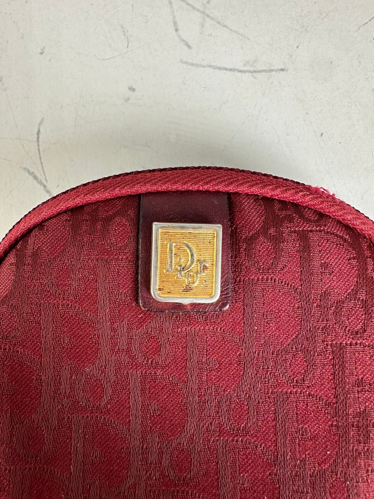 Vintage Dior Monogram Velvet Coin Purse Burgundy Gold