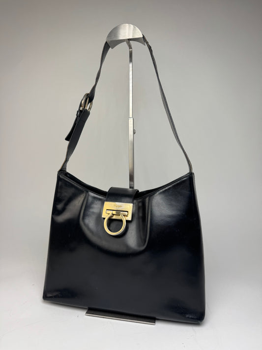 Vintage Salvatore Ferragamo Wanda Leather Handbag Black