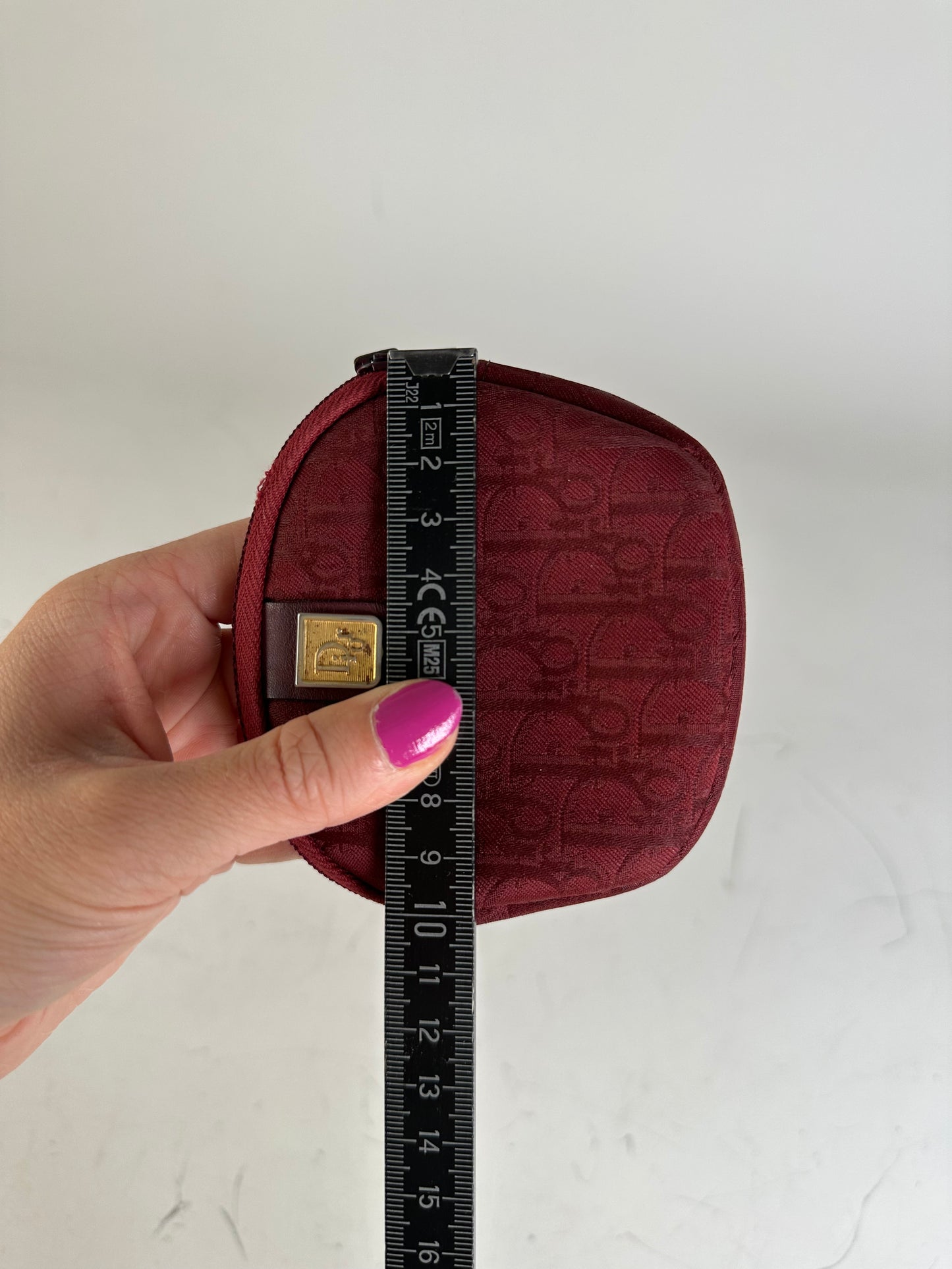 Vintage Dior Monogram Velvet Coin Purse Burgundy Gold