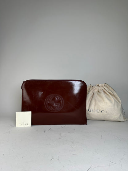 Vintage Gucci Smooth Leather Pouch Burgundy Gold