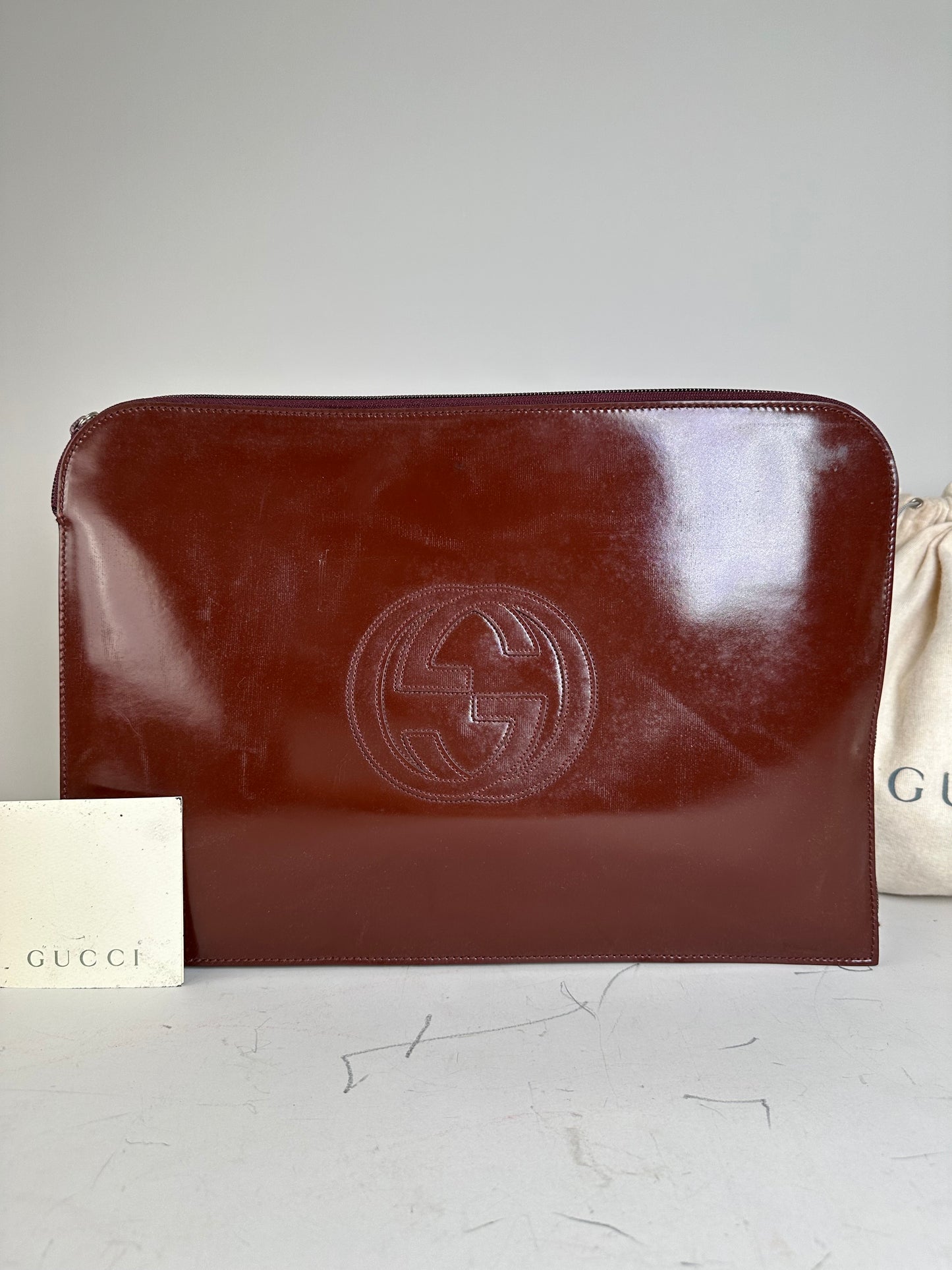 Vintage Gucci Smooth Leather Pouch Burgundy Gold