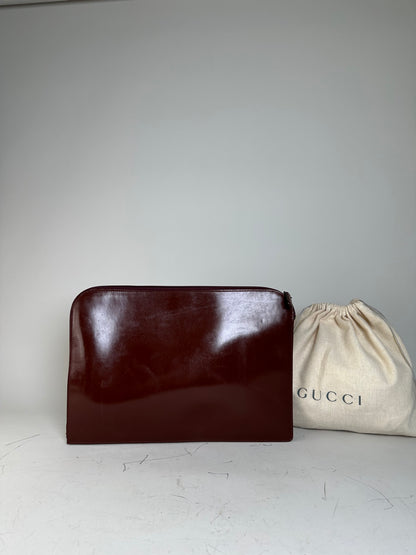Vintage Gucci Smooth Leather Pouch Burgundy Gold
