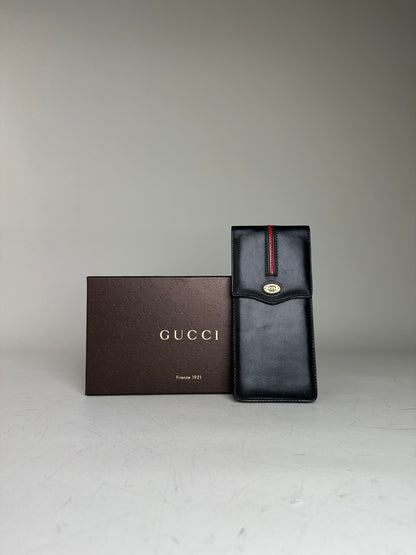 Vintage Gucci Leather Cardholder Black Gold Snap c. 2000