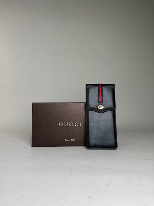 Vintage Gucci Leather Cardholder Black Gold Snap c. 2000