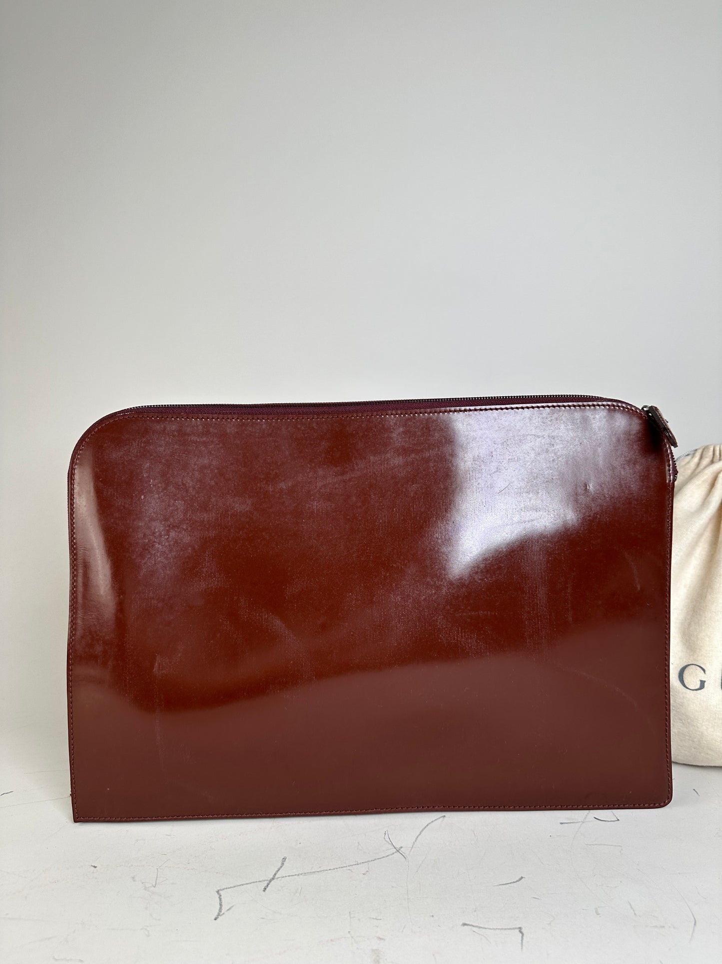 Vintage Gucci Smooth Leather Pouch Burgundy Gold
