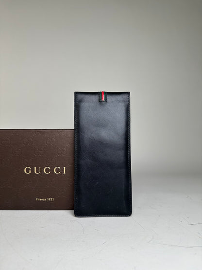 Vintage Gucci Leather Cardholder Black Gold Snap c. 2000