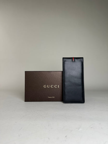 Vintage Gucci Leather Cardholder Black Gold Snap c. 2000