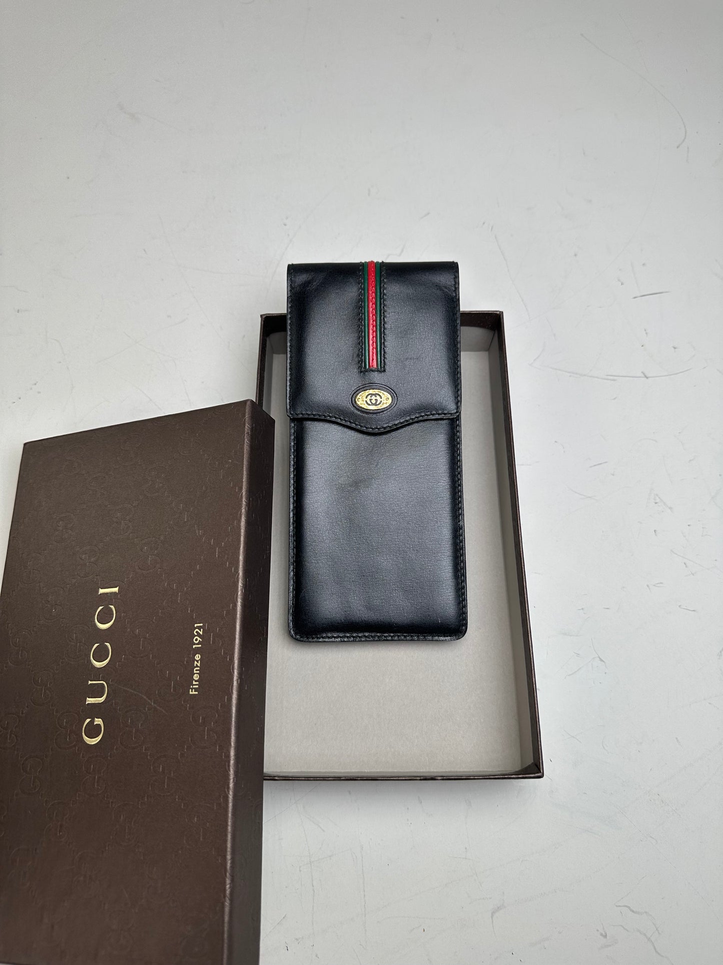 Vintage Gucci Leather Cardholder Black Gold Snap c. 2000