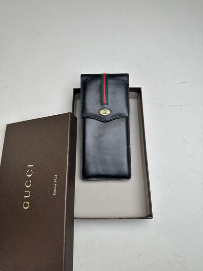 Vintage Gucci Leather Cardholder Black Gold Snap c. 2000
