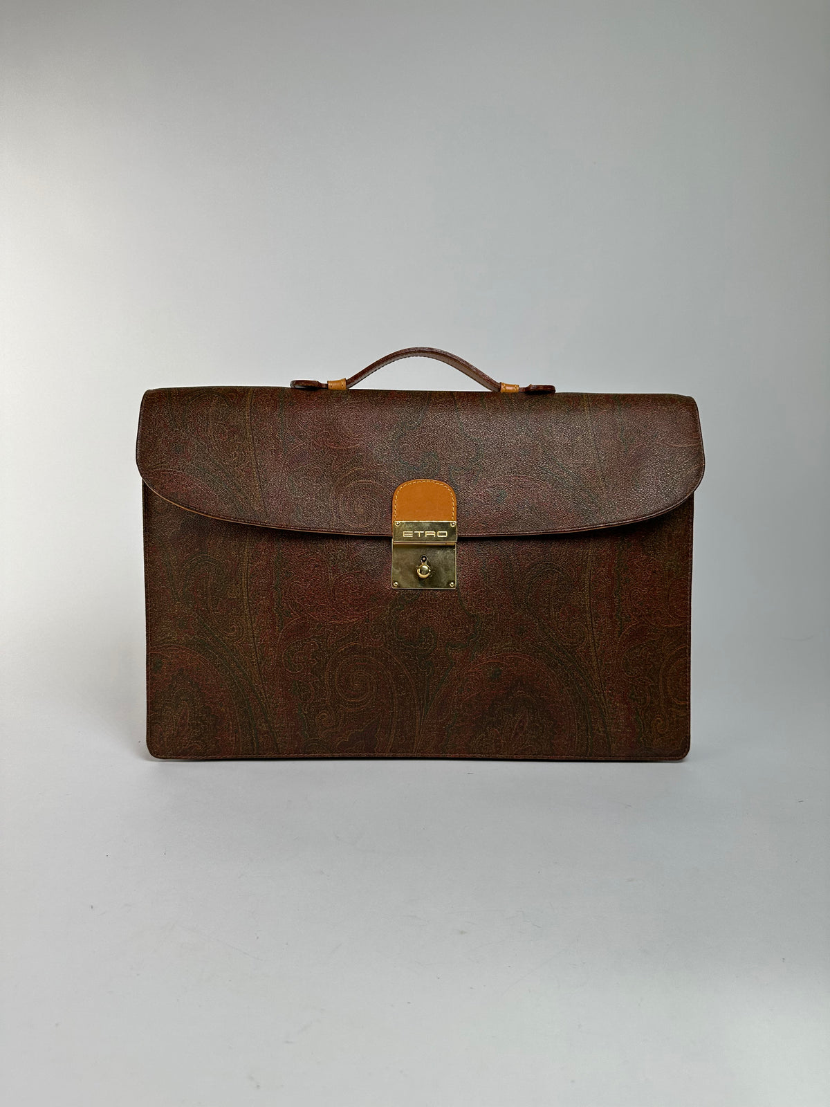 Vintage Etro Paisley Coated Canvas Briefcase Late 1990s Brown