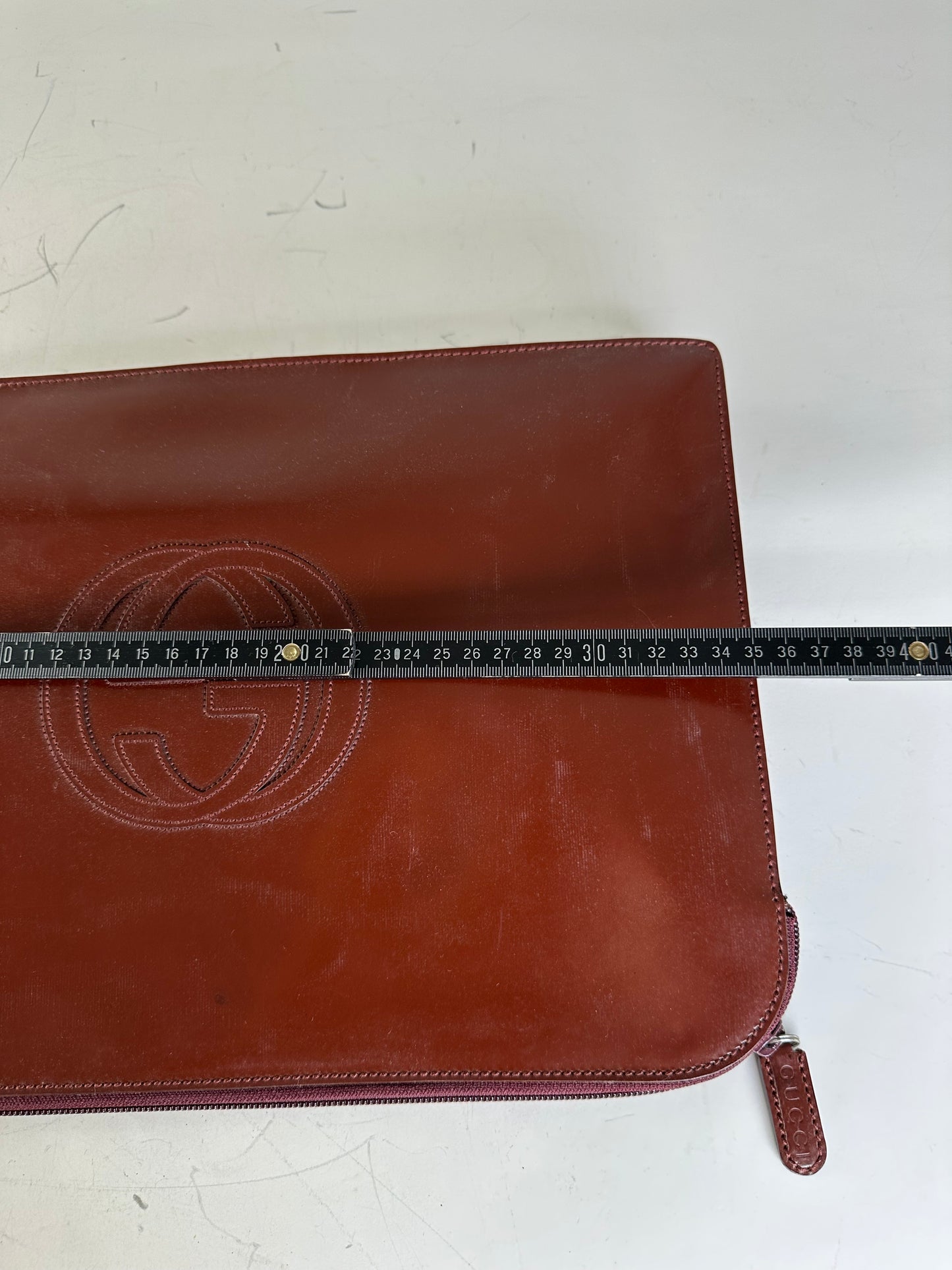 Vintage Gucci Smooth Leather Pouch Burgundy Gold