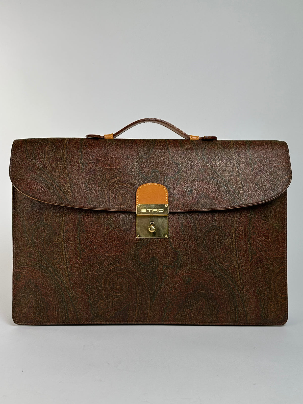Vintage Etro Paisley Coated Canvas Briefcase Late 1990s Brown