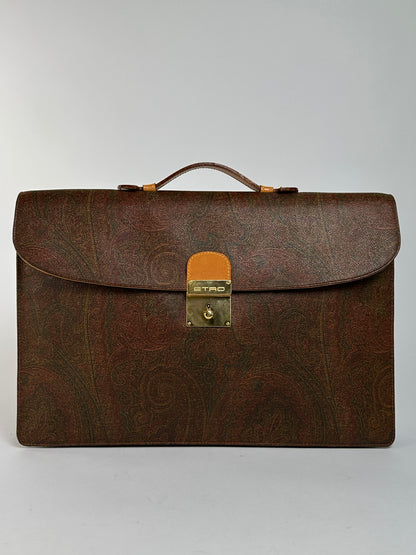Vintage Etro Paisley Coated Canvas Briefcase Late 1990s Brown