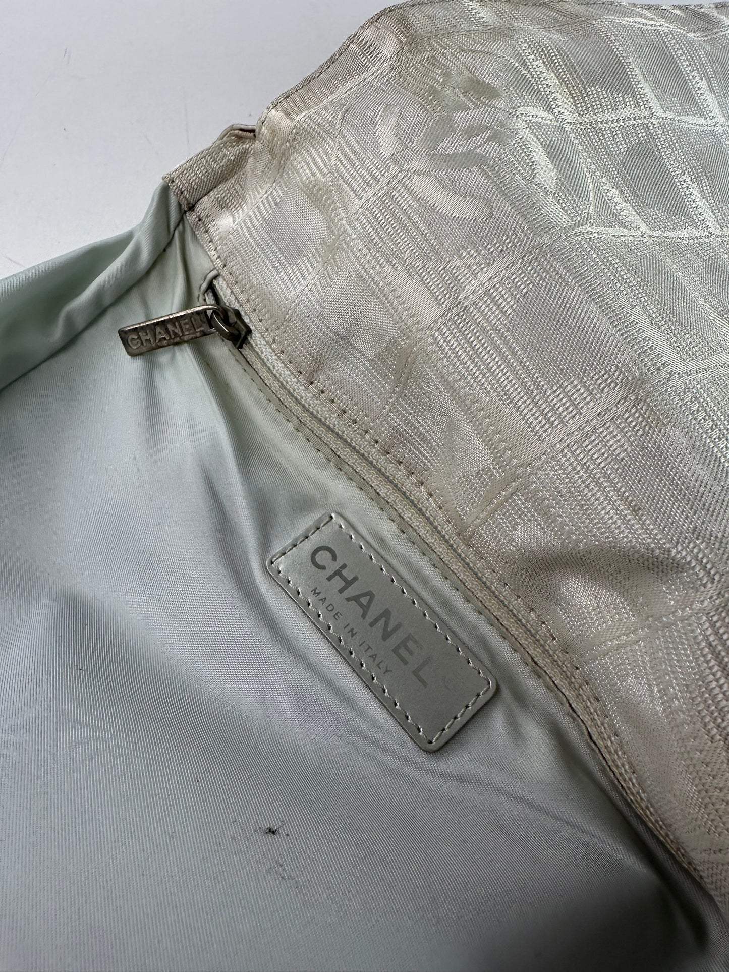Vintage Chanel New Travel Line Jacquard CC Crossbody Flap Bag Ivory