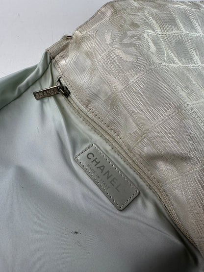 Vintage Chanel New Travel Line Jacquard CC Crossbody Flap Bag Ivory