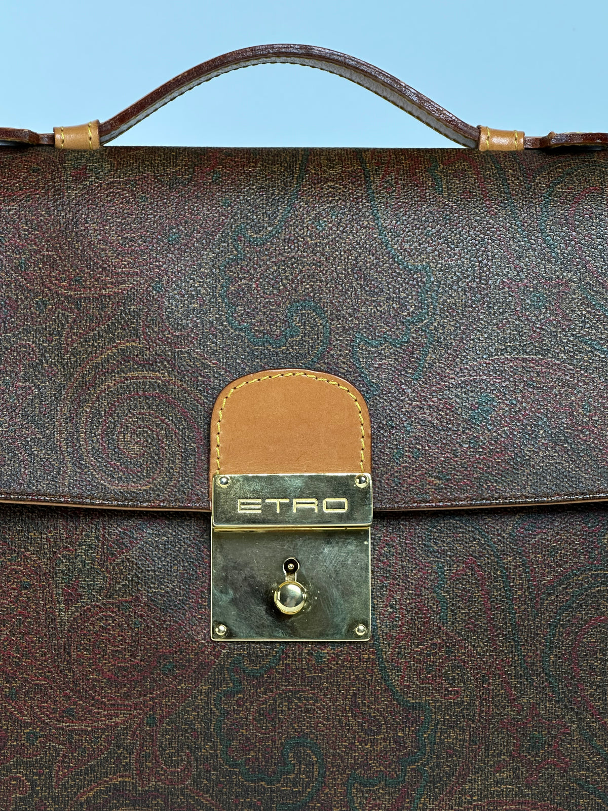 Vintage Etro Paisley Coated Canvas Briefcase Late 1990s Brown