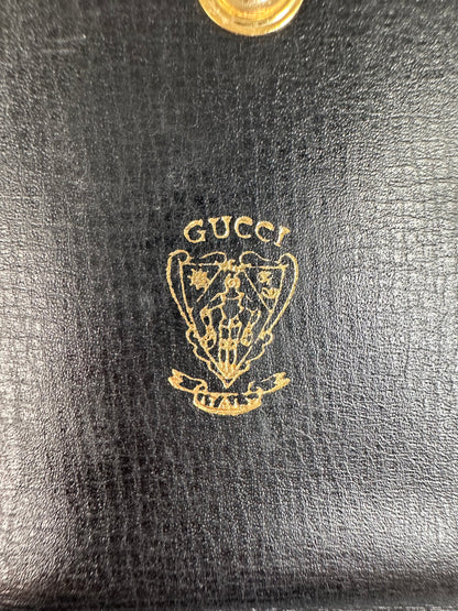 Vintage Gucci Leather Cardholder Black Gold Snap c. 2000