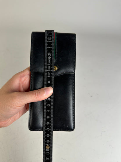 Vintage Gucci Leather Cardholder Black Gold Snap c. 2000