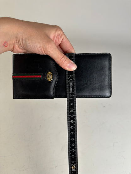 Vintage Gucci Leather Cardholder Black Gold Snap c. 2000