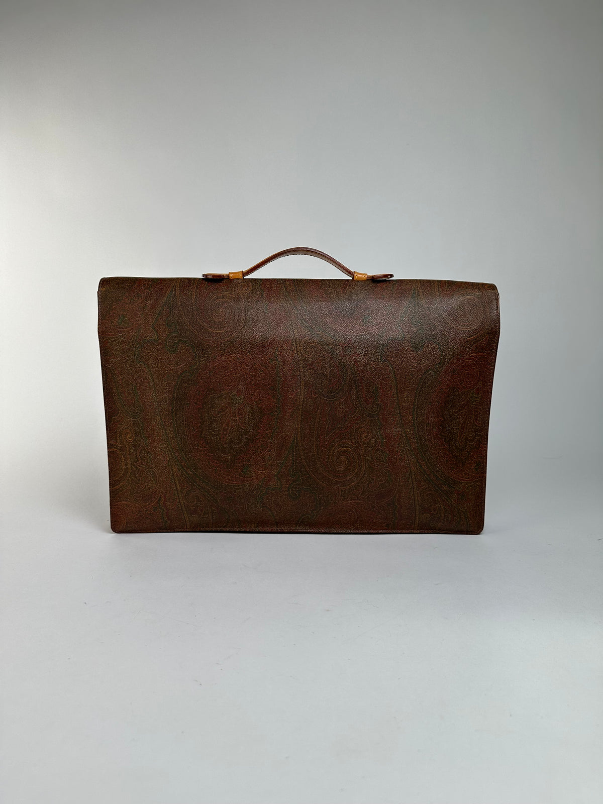 Vintage Etro Paisley Coated Canvas Briefcase Late 1990s Brown