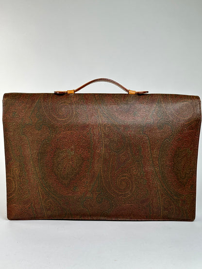 Vintage Etro Paisley Coated Canvas Briefcase Late 1990s Brown