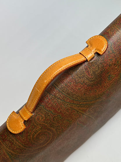 Vintage Etro Paisley Coated Canvas Briefcase Late 1990s Brown