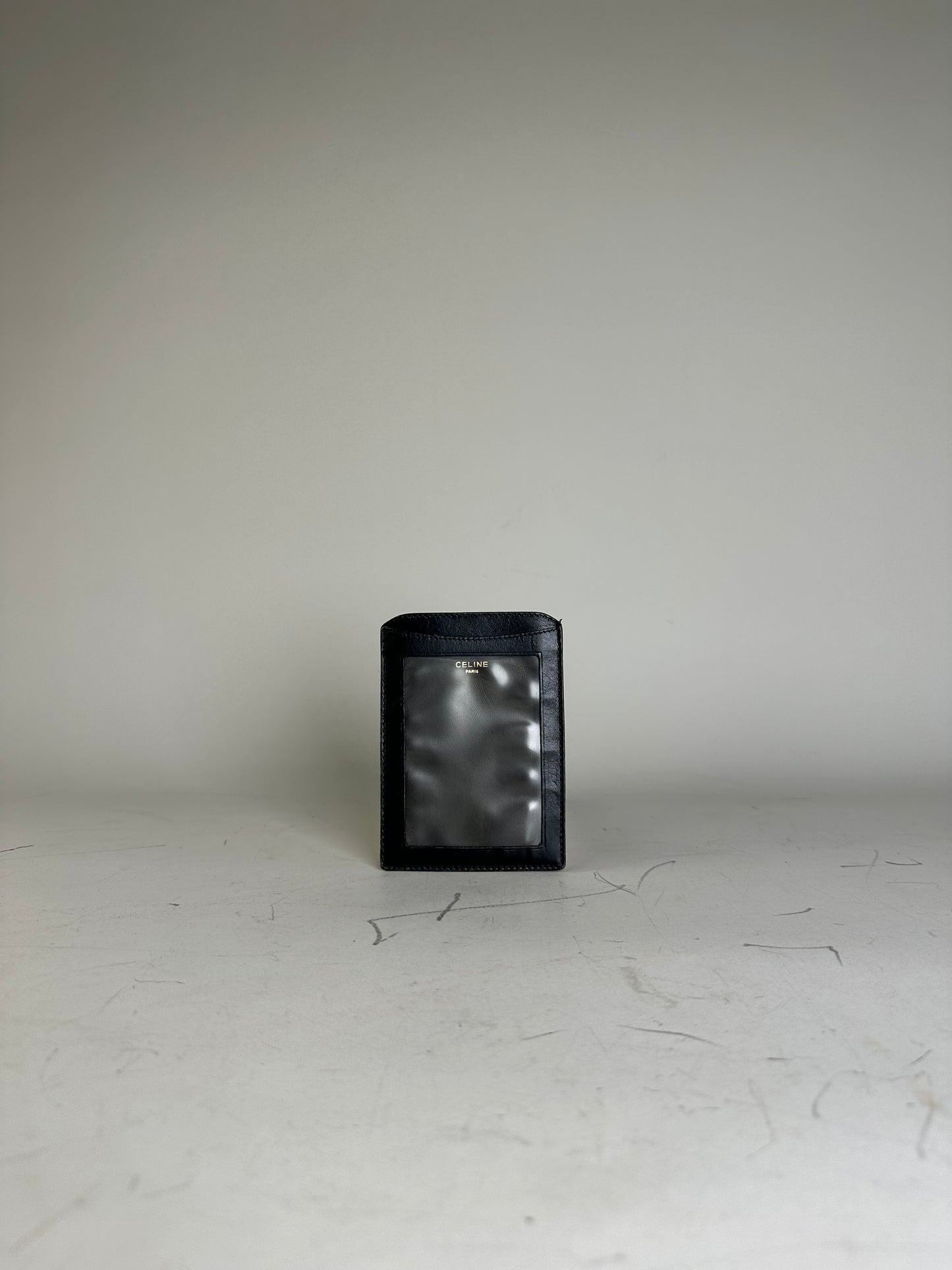 Vintage Celine Leather Card Holder Black Gold