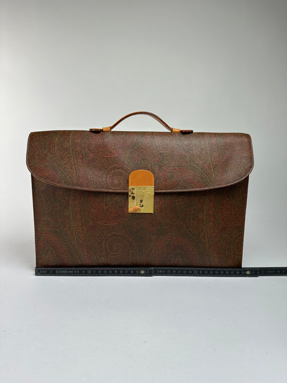 Vintage Etro Paisley Coated Canvas Briefcase Late 1990s Brown