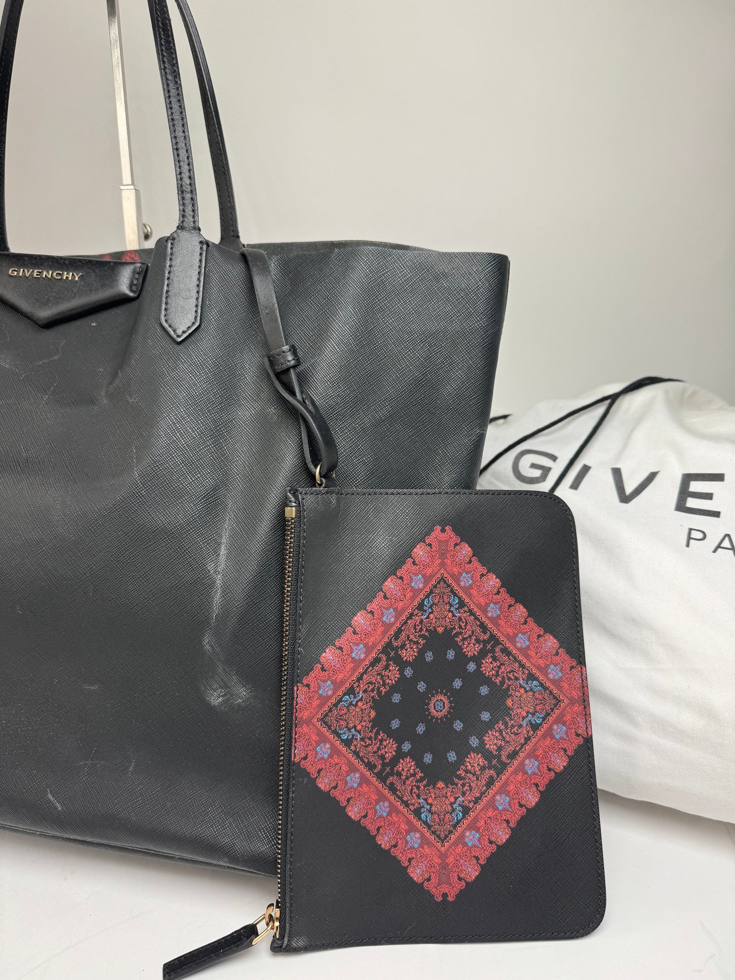 Vintage Givenchy Antigona Leather Tote Bag Black Abstract