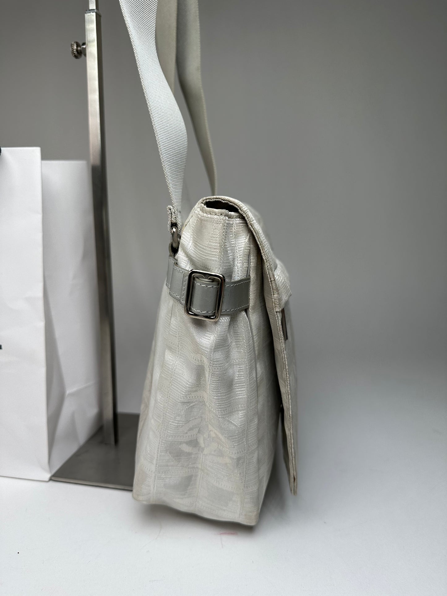 Vintage Chanel New Travel Line Jacquard CC Crossbody Flap Bag Ivory