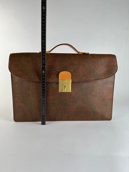Vintage Etro Paisley Coated Canvas Briefcase Late 1990s Brown