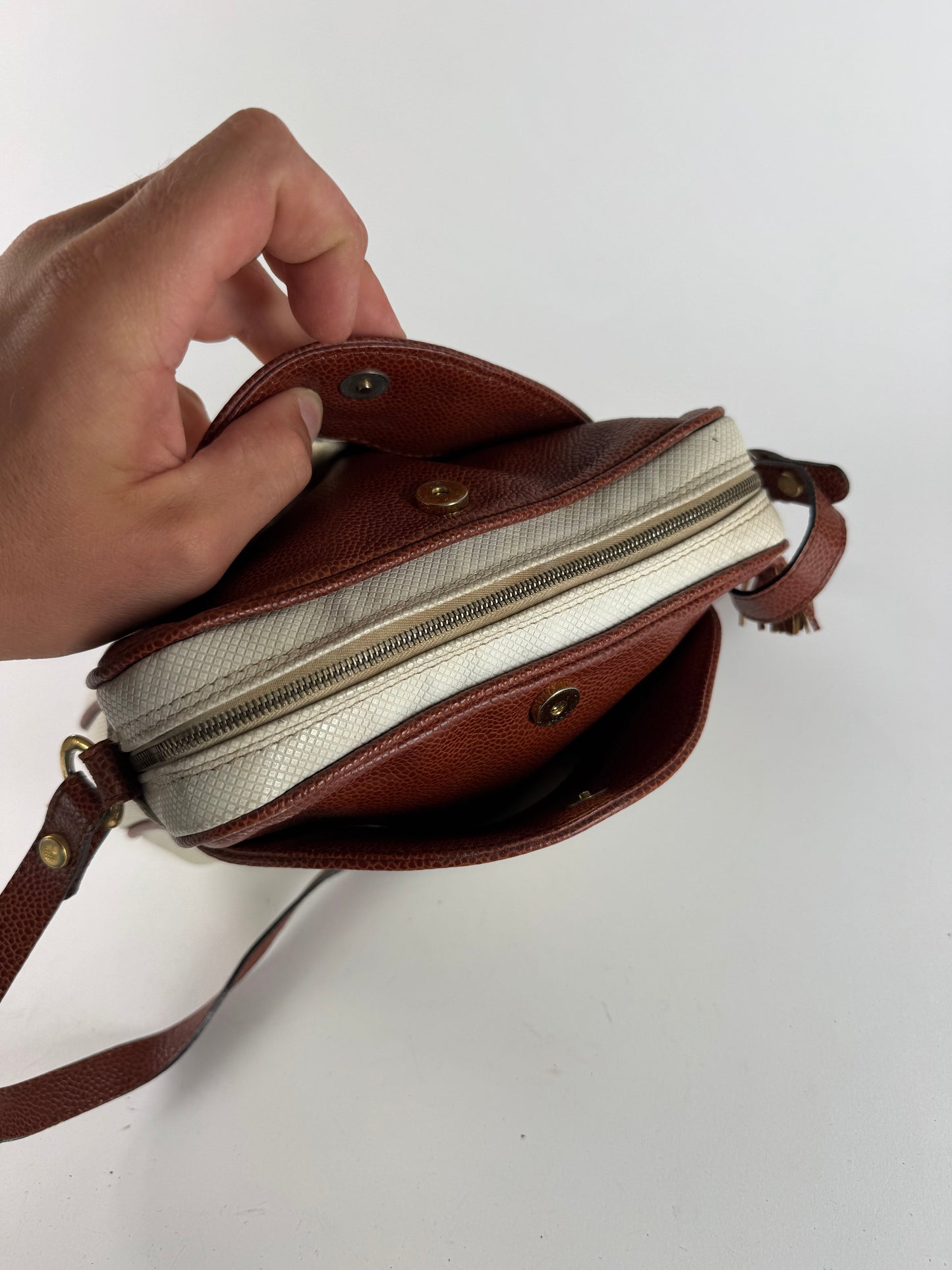 Sac vintage en cuir Bottega Veneta blanc marron