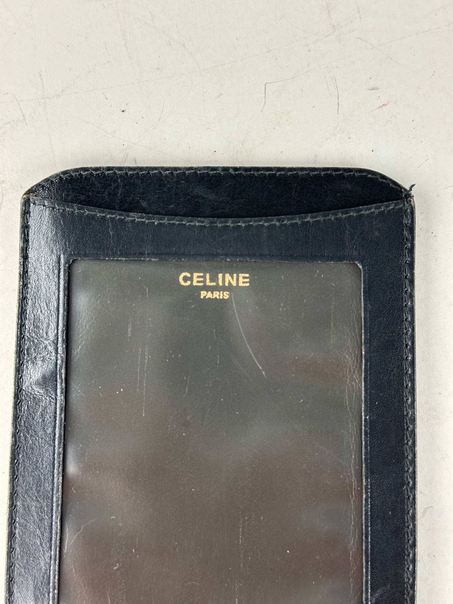 Vintage Celine Leather Card Holder Black Gold