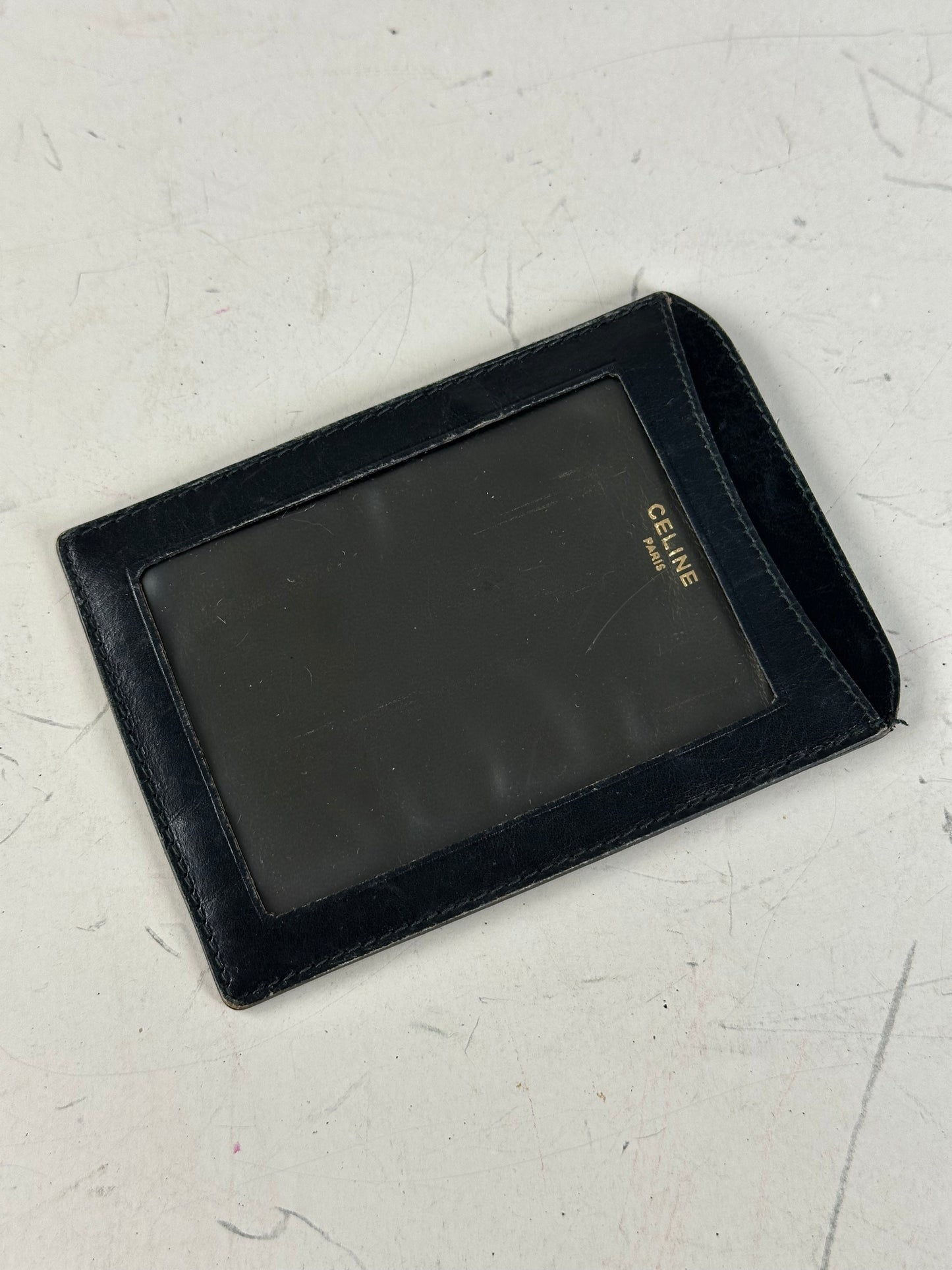 Vintage Celine Leather Card Holder Black Gold