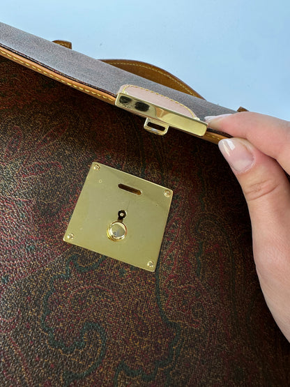 Vintage Etro Paisley Coated Canvas Briefcase Late 1990s Brown