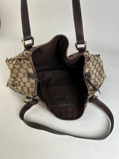 Vintage Gucci GG Supreme Shoulder Bag Late 1990s Beige Brown