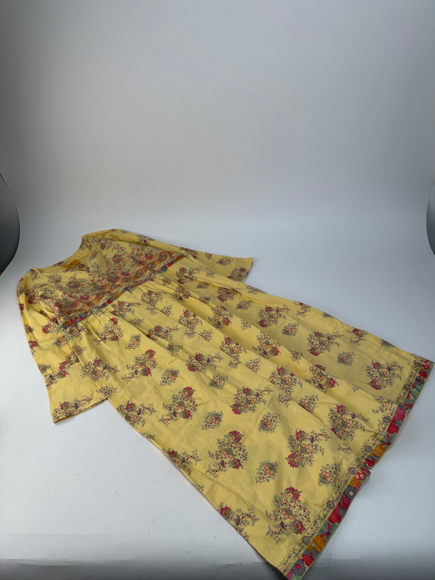 Vintage Etro Floral Paisley Cotton Tunic Dress Yellow M