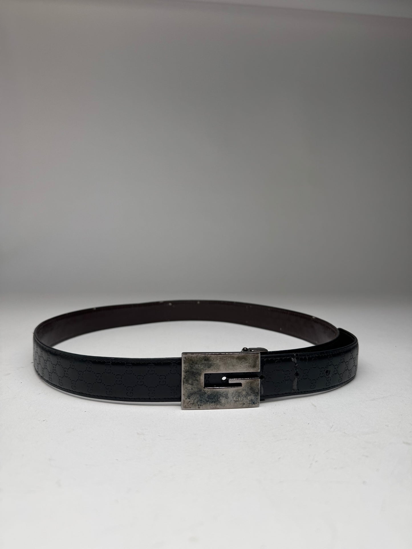 Vintage Gucci Monogram Leather Belt Black