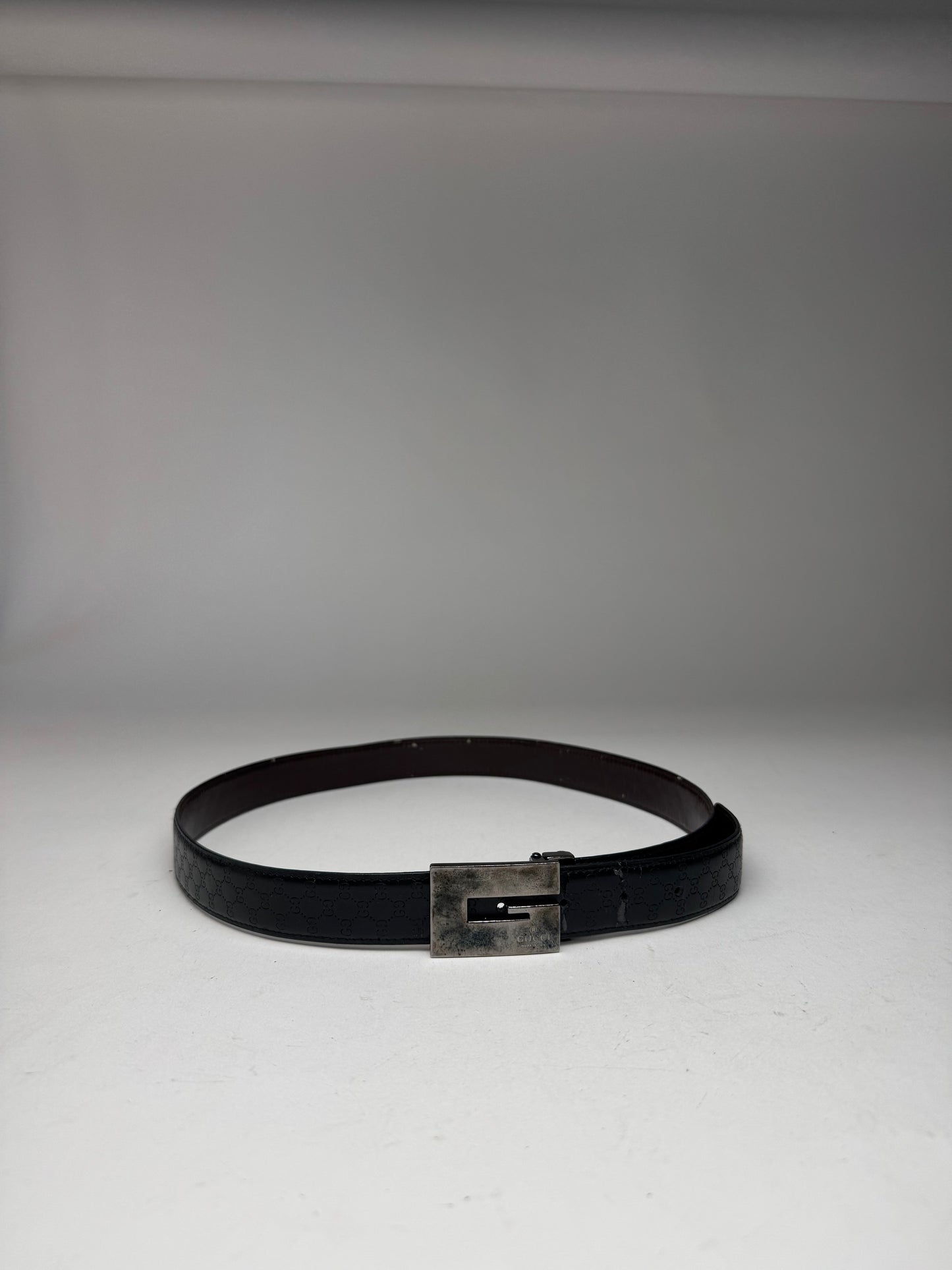 Vintage Gucci Monogram Leather Belt Black