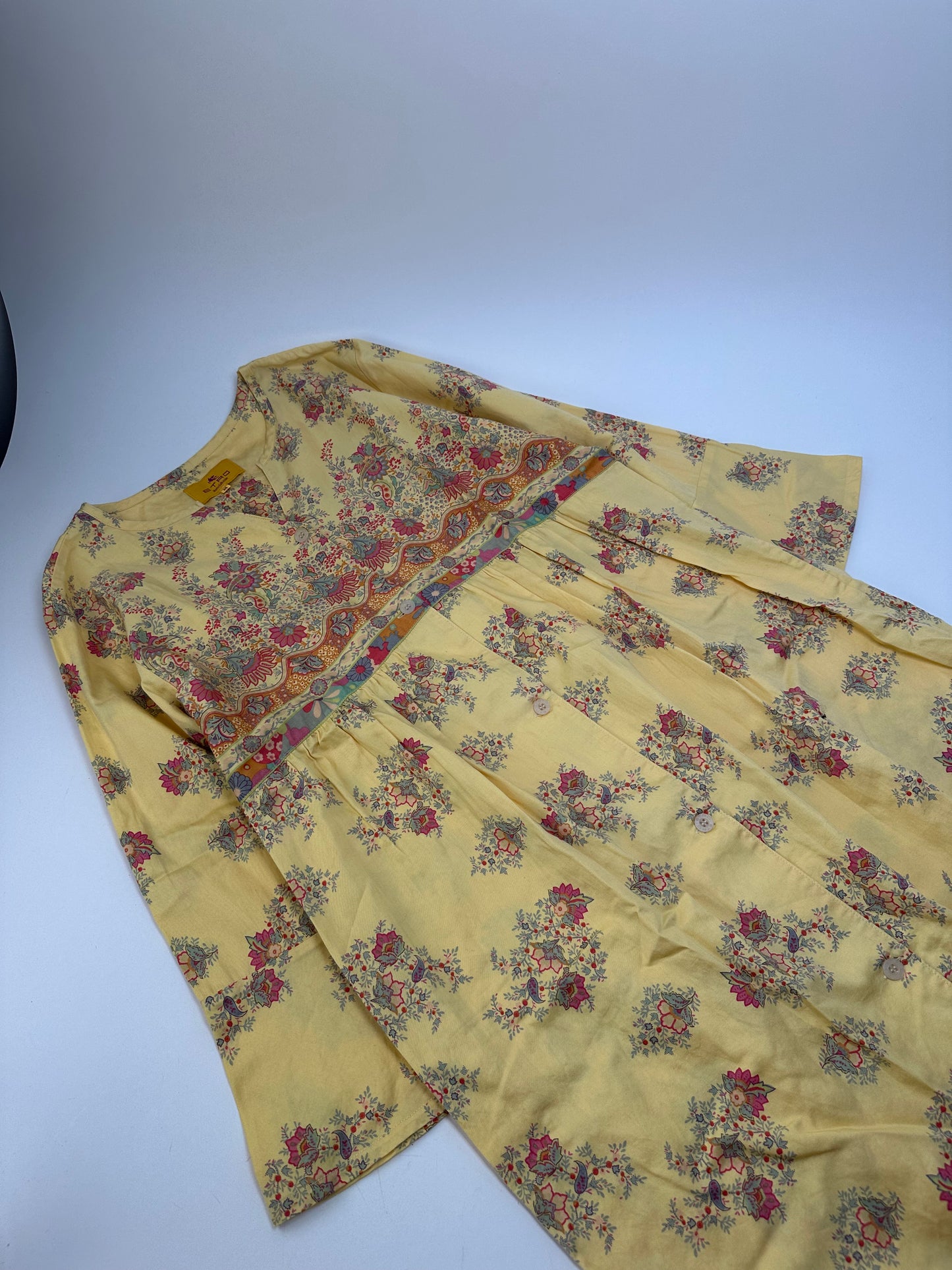 Vintage Etro Floral Paisley Cotton Tunic Dress Yellow M